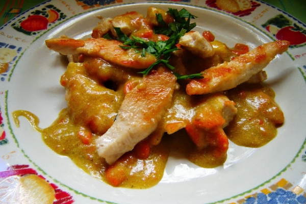 Imbirowy kurczak curry z rabarbarem