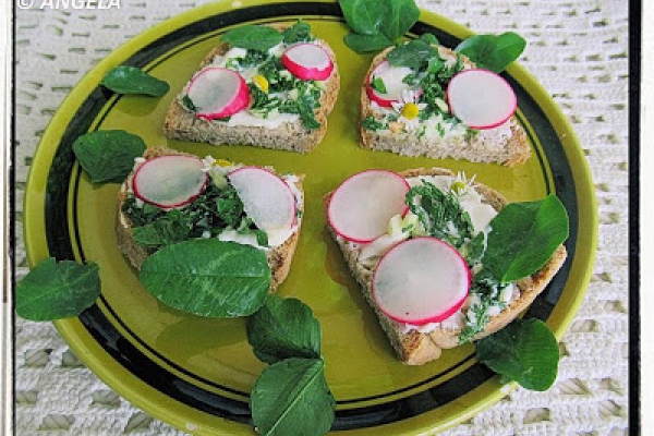 Kanapki z lucerną i kwrawnikiem - Alfalfa And Yarrow Sandwiches Recipe - Pane con erba medica e mille foglie