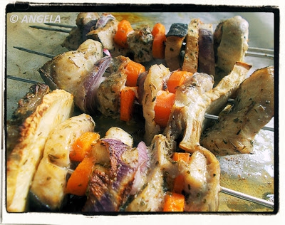 Szaszłyki rybne z selerem -  Fish & Celeriac Skewers Recipe - Spiedini di pesci vari con sedano rapa
