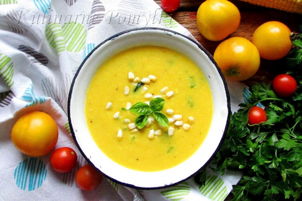 Zupa krem z kukurydzy i żółtych pomidorów