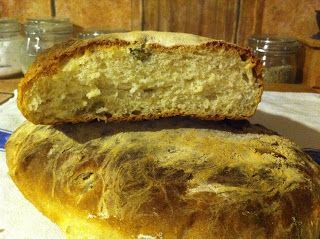 chrupiąca ciabatta, chleb z zielonymi oliwkami