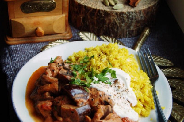 Bakłażanowe curry i ryż z kalafiora