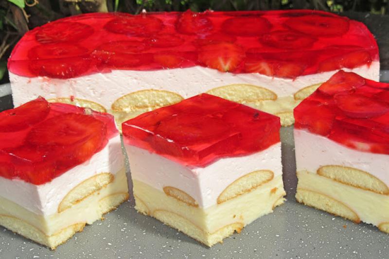 Przepyszne ciasto z truskawkami bez pieczenia , delikatne i kremowe+FILM