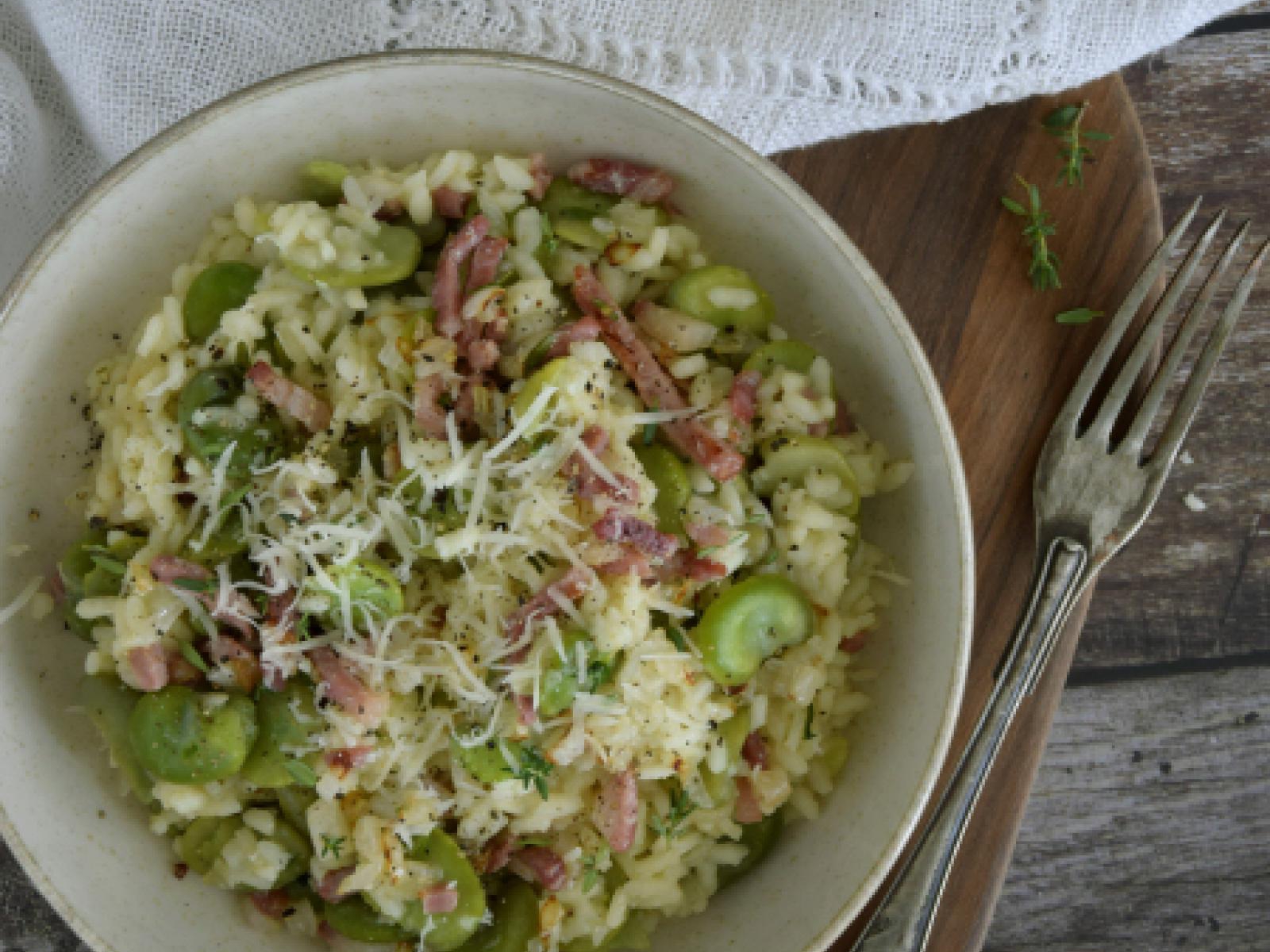 Risotto z bobem i boczkiem