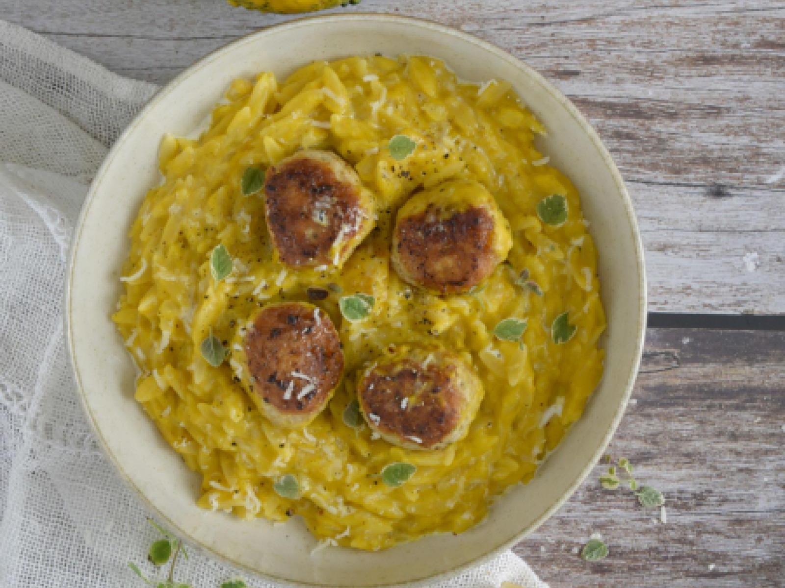 Dyniowe orzotto z klopsikami z indyka
