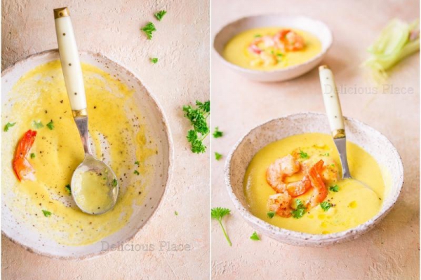 Zupa kukurydziana z krewetkami / Corn soup with prawns