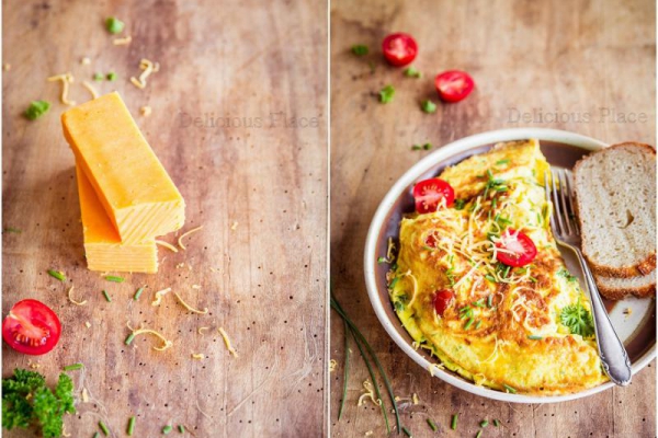 Ziołowy omlet z cheddarem i pomidorkami / Herbal omelette with cheddar and cherry tomatoes