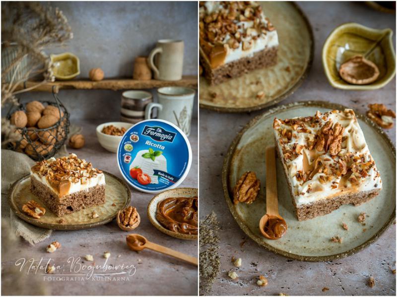 Ciasto orzechowe z kremem ricotta i kajmakiem