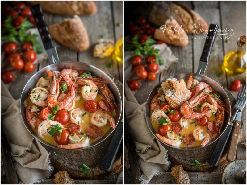 Krewetki w białym winie z pomidorkami