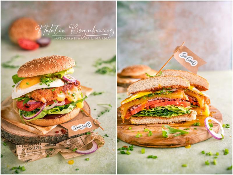 Burger z panierowanym cheddarem