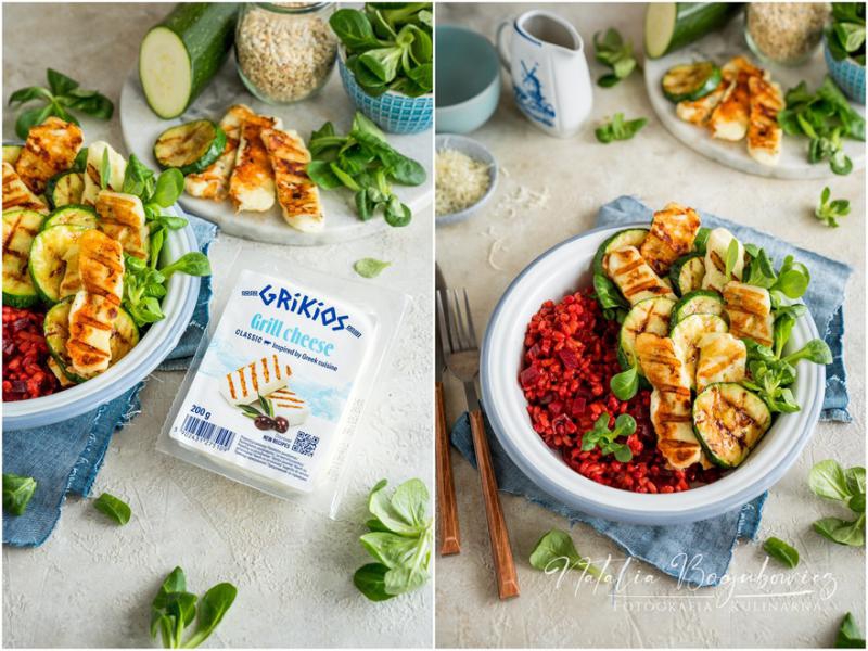 Pęczak z buraczkiem i grillowanym serem